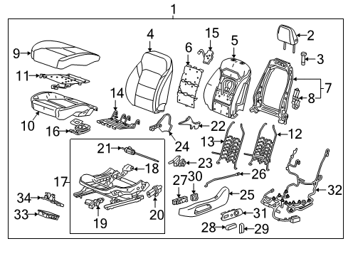 2021 Chevrolet Malibu Driver Seat Components Seat Cushion Pad Diagram for 84028005