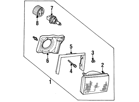 1988 Ford Mustang Headlamps Lens & Housing Diagram for E9ZZ-13007-A