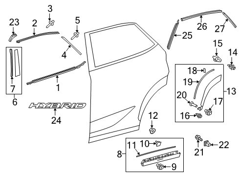 2016 Lexus NX300h Exterior Trim - Rear Door WEATHERSTRIP, Center Pillar Diagram for 67865-78010