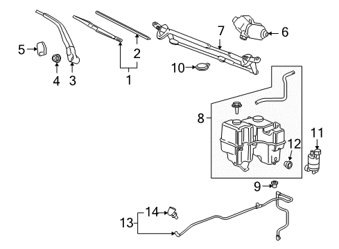 2009 Hummer H3T Wiper & Washer Components Front Washer Pump Diagram for 25792626