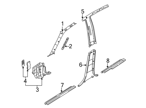 2002 Kia Spectra Interior Trim - Pillars, Rocker & Floor Trim Assembly-A Pillar, R Diagram for 0K2AB68170G05
