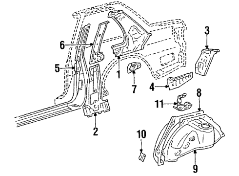 1994 Toyota Tercel Inner Structure - Quarter Panel Wheelhouse Diagram for 61608-16240