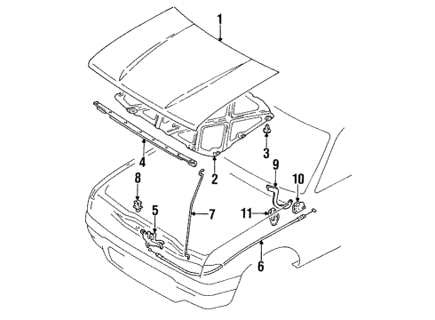 1991 Toyota Pickup Hood & Components Release Cable Diagram for 53630-89114