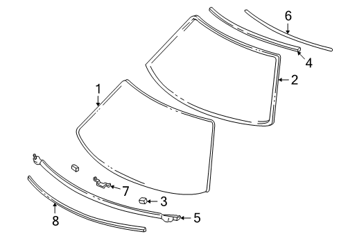 2000 Acura NSX Windshield Glass Clip, Front Windshield (Lower) Diagram for 74207-SL0-000