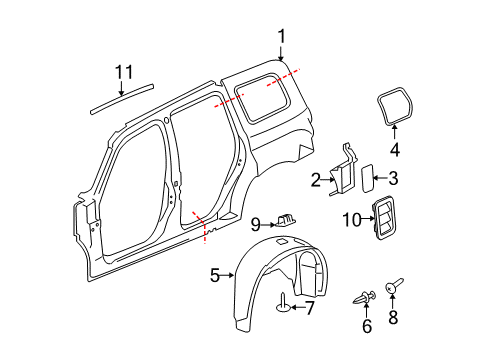 2006 Chevrolet HHR Quarter Panel & Components Weatherstrip-Roof Lift Off Panel/Window Side Diagram for 15796515