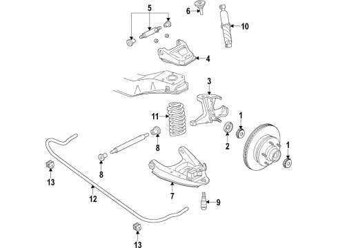 1998 GMC Savana 2500 Front Suspension Components, Lower Control Arm, Upper Control Arm, Stabilizer Bar Link Asm-Front Stabilizer Shaft Diagram for 15963924