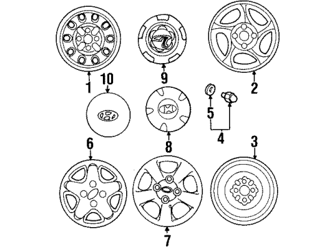 2000 Hyundai Tiburon Wheels, Covers & Trim Steel Wheel Full Cap Diagram for 52960-27100