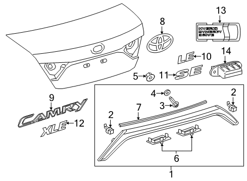 2017 Toyota Camry Exterior Trim - Trunk Lid Outer Cap Diagram for 76814-06010