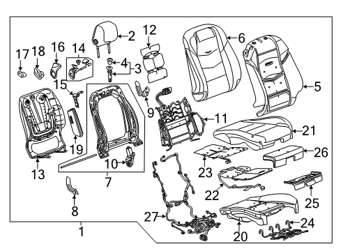 2014 Cadillac ELR Passenger Seat Components Seat Back Panel Diagram for 22893782