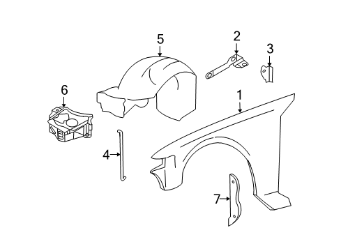 2008 Lincoln Town Car Fender & Components Apron Assembly Diagram for 7W1Z-16054-A