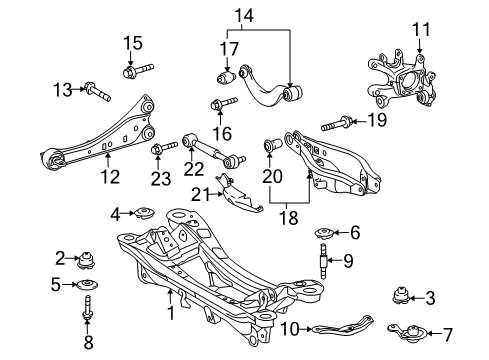 2012 Lexus HS250h Rear Suspension Components, Lower Control Arm, Upper Control Arm, Stabilizer Bar Stopper, Rear Suspension Member, Rear Upper Diagram for 52277-75010