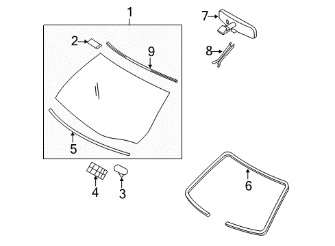 2008 Infiniti M45 Windshield Glass, Reveal Moldings Windshield Glass Diagram for G2700-EJ70A