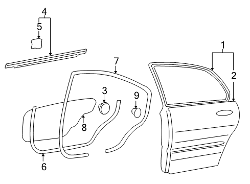 2005 Hyundai XG350 Rear Door Panel-Rear Door Outer, RH Diagram for 77121-39100