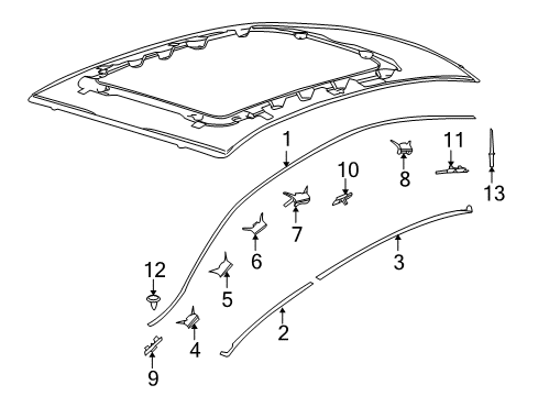 2013 Lincoln MKS Exterior Trim - Roof Roof Molding Fastener Diagram for 8A5Z-54500A74-A