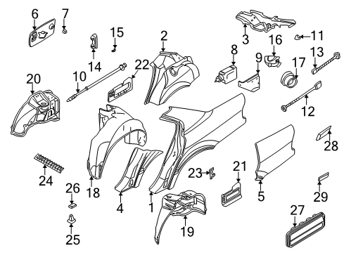 1998 BMW 740i Quarter Panel, Exterior Trim Stop Buffer Diagram for 51171853772