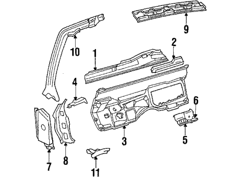 1989 Chevrolet Caprice Cowl PANEL, Shroud and Dash and Vent Duct Panel Diagram for 20575113