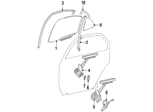 1999 Chevrolet Prizm Rear Door Seal, Rear Side Door Stationary Window Diagram for 94857705