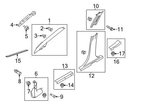 2015 Ford Fiesta Interior Trim - Pillars, Rocker & Floor Weatherstrip Pillar Trim Diagram for H2BZ-5403598-AF