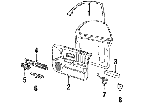 1992 Chevrolet Caprice Interior Trim - Front Door MOLDING, Front Door Belt Trim Finish & Window Garnish Diagram for 10243553