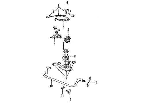 2000 Ford Crown Victoria Front Suspension Components, Lower Control Arm, Upper Control Arm, Stabilizer Bar Stabilizer Bar Diagram for F8AZ5482AA