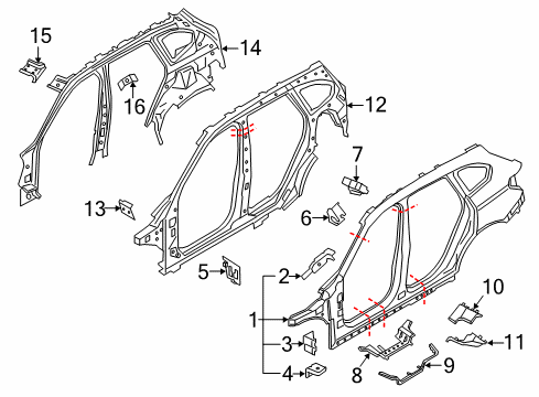 2021 BMW X1 Uniside Bracket, Side Panel, Top Left Diagram for 41007427131