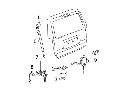 2007 Toyota 4Runner Back Door Support Cylinder Diagram for 68908-39015