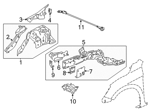 2016 Honda Accord Structural Components & Rails Wheelhouse, L. FR. Diagram for 60750-T2G-A00ZZ