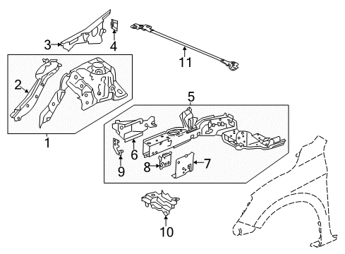 2013 Honda Accord Structural Components & Rails Bar Comp, FR Tower Diagram for 74180-T2A-A01