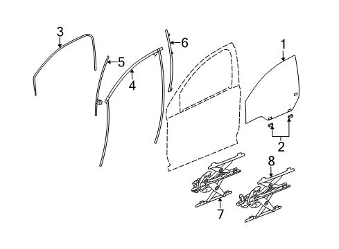 2006 Saturn Ion Front Door - Glass & Hardware Channel Asm, Rear Side Door Window Diagram for 21992708