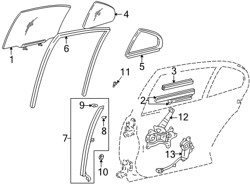 2004 Lexus IS300 Rear Door Division Bar Seal Diagram for 67485-53010