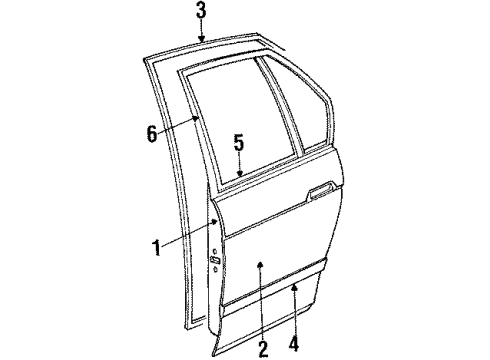 1990 Pontiac Grand Prix Rear Door & Components, Exterior Trim Molding Kit-Outer Panel Rear Door Center Diagram for 12399537