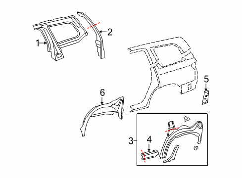 2010 Toyota Sequoia Inner Structure - Quarter Panel Pillar Reinforcement Diagram for 61036-0C902