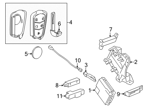 2019 Cadillac CTS Keyless Entry Components Antenna Bracket Diagram for 22966415