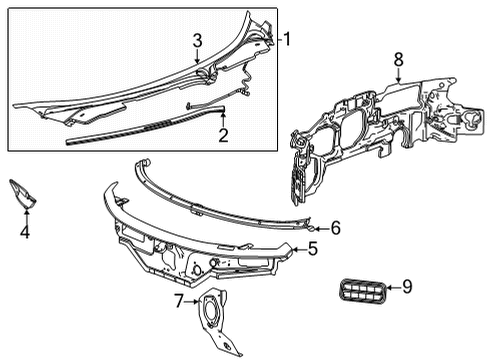 2022 Chevrolet Corvette Cowl Cowl Grille Diagram for 85512300