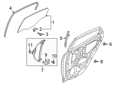 2019 Hyundai Accent Rear Door Run-Rear Door Window Glass, LH Diagram for 83530-J0000