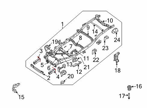 2015 Nissan Xterra Frame & Components INSULATOR Body Mounting, 3RD Diagram for 95550-9FE0A