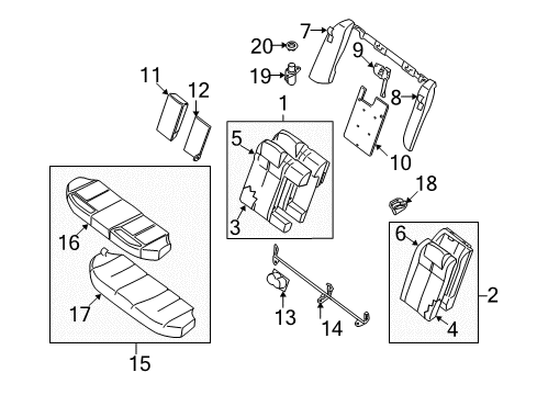 Diagram for 2011 Nissan Altima Rear Seat Components 