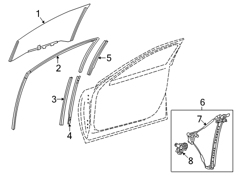 2018 Lexus LS500 Front Door Frame, Front Door Window Diagram for 67416-50020