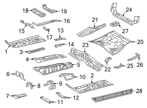 2019 Lexus UX250h Pillars, Rocker & Floor - Floor & Rails Center Crossmember Diagram for 57053-12041