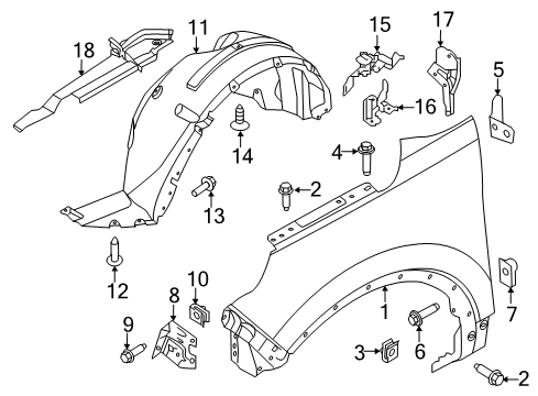 2017 Ford Explorer Fender & Components End Panel Diagram for FB5Z-16102-D