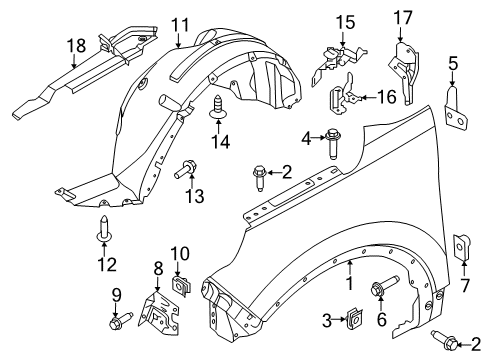 2017 Ford Explorer Fender & Components Fender Liner Diagram for FB5Z-16103-E