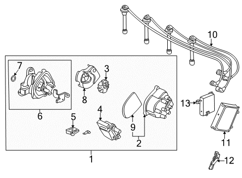 1999 Honda Civic Ignition System Housing, Distributor (Tec) Diagram for 30105-P2T-004