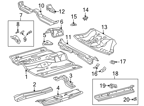 2001 Toyota Celica Floor & Rails Center Crossmember Gusset Diagram for 57466-20080