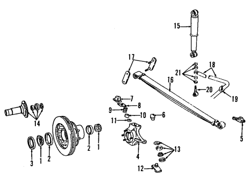 1989 Dodge W150 Front Suspension Components, Lower Control Arm, Upper Control Arm, Lower King Pin, Upper King Pin, Stabilizer Bar *ABSORBER-Shock Diagram for SG85853
