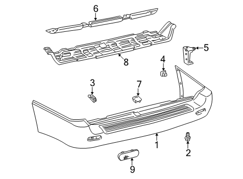 2002 Lexus LX470 Rear Bumper Bumper Cover Mount Bracket Diagram for 52167-60030