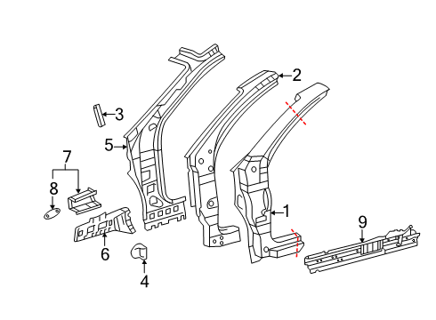 2019 Toyota Sienna Hinge Pillar Inner Pillar Diagram for 61024-08040