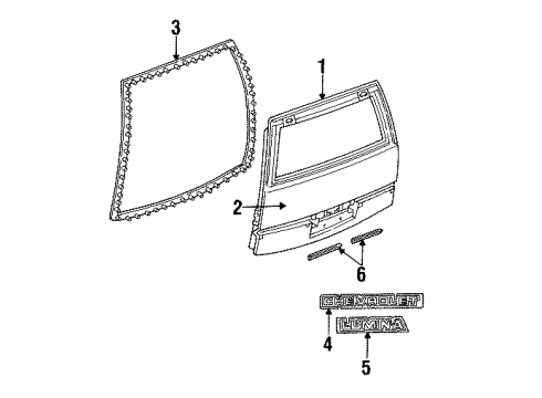 1990 Chevrolet Lumina APV Lift Gate Gate Asm, Lift Diagram for 12529184