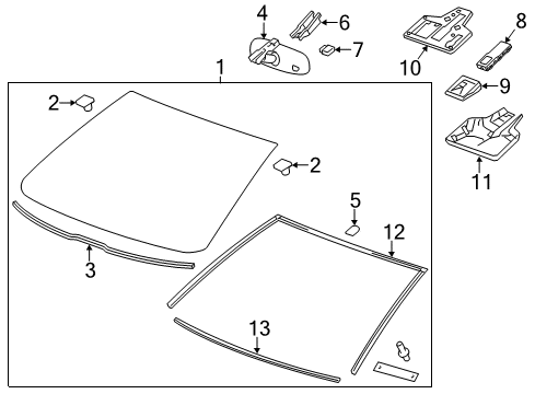 2015 Cadillac ELR Windshield Glass, Reveal Moldings Receiver Diagram for 13597910