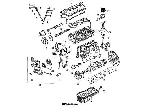 1993 Nissan NX Engine Parts, Mounts, Cylinder Head & Valves, Camshaft & Timing, Oil Pan, Oil Pump, Crankshaft & Bearings, Pistons, Rings & Bearings TENSIONER Assembly - Chain Diagram for 13070-AN201