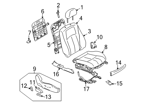 2011 Infiniti G25 Power Seats Front Seat Slide Switch Knob, Right Diagram for 87012-1NF5B